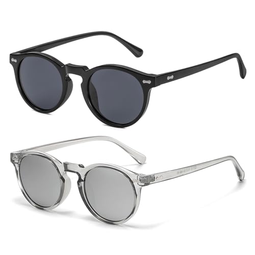 Image of Gleyemor Vintage Polarized Sunglasses for Men Round Sunglasses UV400 Protection Retro Hand-crafted Acetate Frame