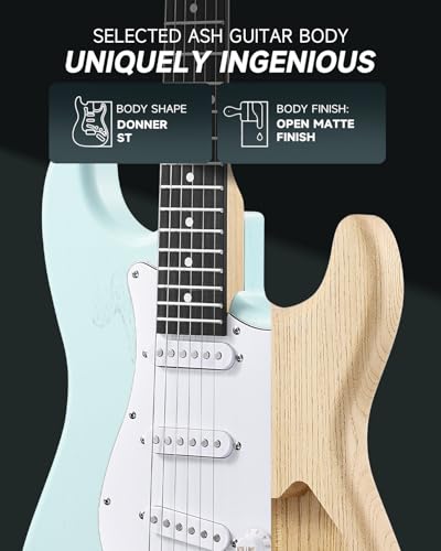 Image of DONNER DST-80 Electric Guitar 39 inch Beginner Electric Guitar Kit with Amp, Classic SSS Pickup Complete with Gig Bag, Tuner, Capo, Strap, Picks, and Free Online Lessons
