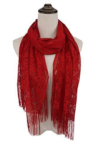 YOUR SMILE Ladies/Women's Lightweight Solid Color Fringe Lace Tassels Long Shawl Scarf For Spring Summer Fall2