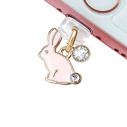 ELISE & FONDA CP97 USB Charging Port Anti Dust Plug Tiny Pink Rabbit Pendant Phone Charm for iPhone 11/ XS MAX/XR/X/8 Plus/7/6S/7/SE iPad iPod