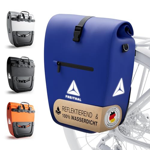 FREITHAL - Fahrradtasche für Gepäckträger [27L] - 100% wasserdicht & mit Reflektoren - Gepäckträgertasche & Umhängetasche - Bike Bag - Blau
