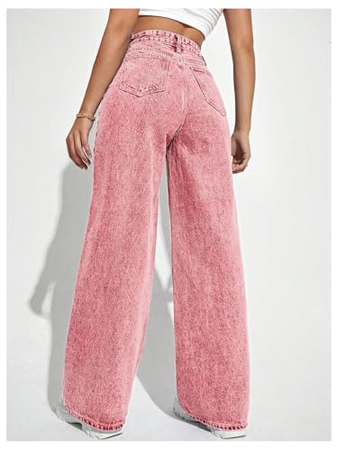 Floerns Women's Solid High Waist Baggy Denim Pants Wide Leg Streetwear Jeans2