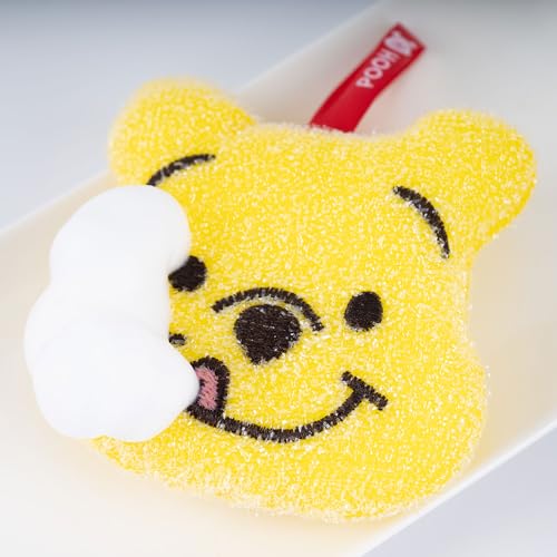 Image of Winnie-Bear-Pooh Sponge with Holder - Non-Scratch Shiny Dish Sponges, Multi-Purpose & Durable, Scrub Sponge for Cleaning Dishes, & Hard Stains | Size: 11 cm x 11 cm - 2 Packs