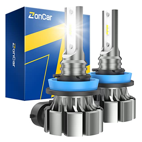 ZonCar H11/H8/H16 LED Fog Light Bulbs 6000K Xenon White, 360-degree Illumination, Non-polarity Fog Light Replacement Bulbs, Pack of 2
