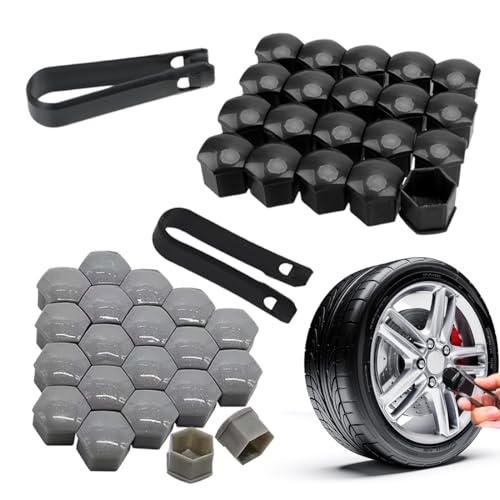 JYNVO 40pcs Universal 17mm Tapa de Tornillo de Rueda con 2 Clips, Tuerca de Rueda Acanalada de Plástico, Tapa de Tornillo Antirrobo con Kit de Herramienta de Extracción para Coches