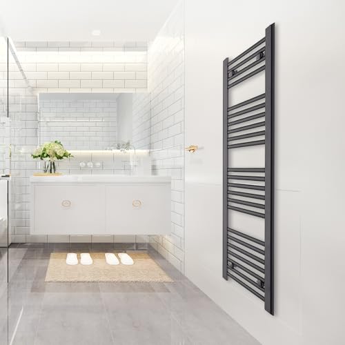 Toallero de 200 mm de ancho, estrecho, pequeño, negro, calefacción, recto, plano, calentador de baño, radiador Turkish Zone (200 mm de ancho x 1200 mm de alto)