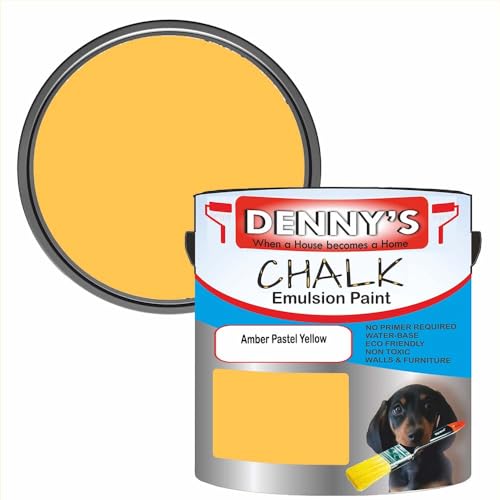 SCOOBYS PAINTS BACK IN THE MIX Chalk Emulsion Matt Paint, Water-Based, No Primer Required, For Walls and Furniture Tan, Yellow, (Amber Pastel Yellow, 2.5L Tin)