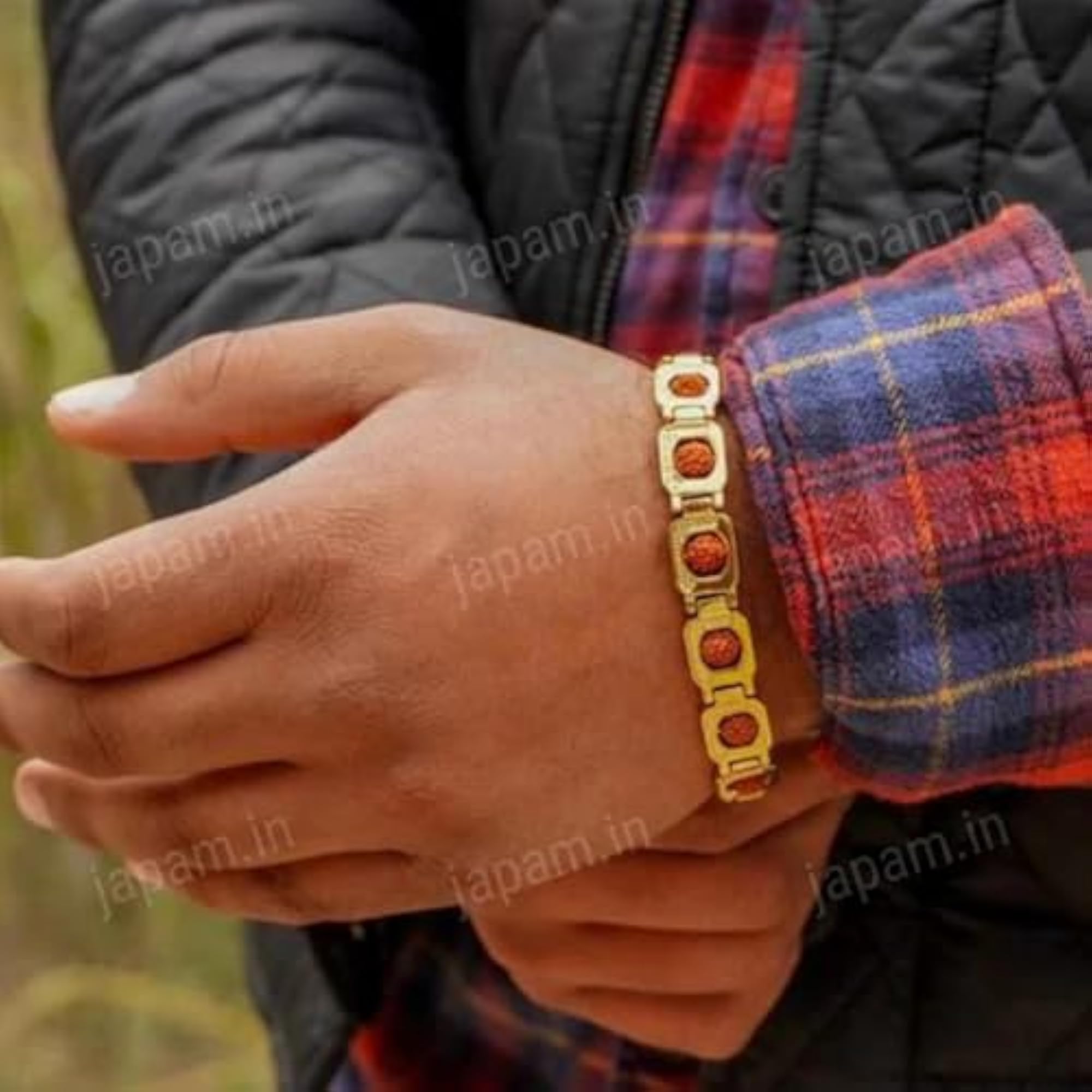 Eternal Radiance Plated Rudraksha Bracelet, 8.5 Inches
