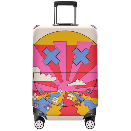 Travel Suitcase Cover Stretchable Luggage Protector with Secure Fastenings Wheel Guard Handle Access Slots Personalized Stylish Patterns Water-Resistant Material Smile Face