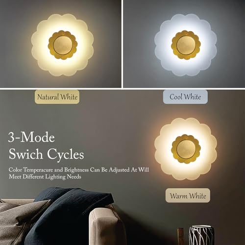 Image of Blossom Glow 3-in-1 LED Wall Light | Modern Fancy Lights for Living Room, Bedroom Wall Decor, Home Decoration Items & Indoor Flower Shape Night Lamp (Golden Accent, Pack of 2)