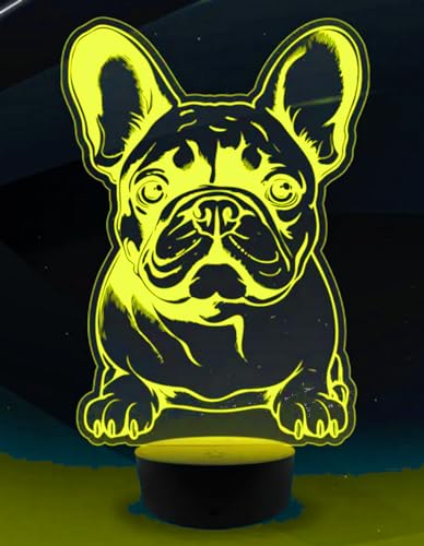 Jinson well 3D Francese Bulldog Lampada Illusione Ottica Luce Notturna 7 Cambio Colore Touch Switch Tavolo Decorazione Lampade con Acrilico Cavo USB Giocattolo
