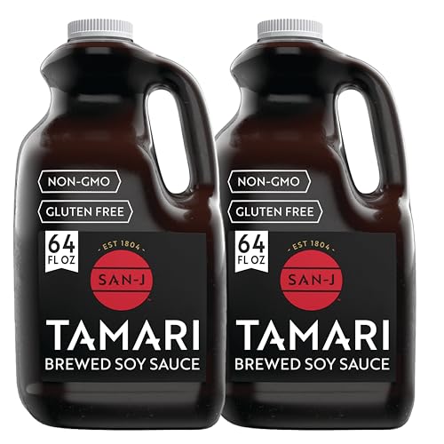 Image of San-J Gluten Free Tamari Soy Sauce, Brewed 100% Soy, 64 oz Bottles, 2 Pack | Rich Umami Flavor, No Wheat, Kosher, Vegan, Specially Crafted, Value Size