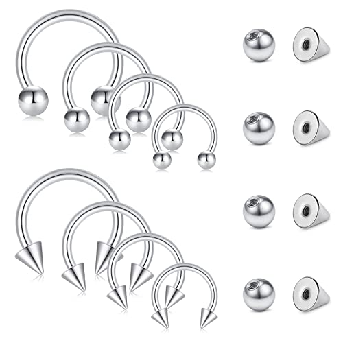 Funseedrr Piercing Herradura Septum Aros Reemplazo Bola Set Acero Quirúrgico 16G 6/8/10/12mm Nariz Anillo Labio Tragus Helix Oreja Piercing Joyas Cover