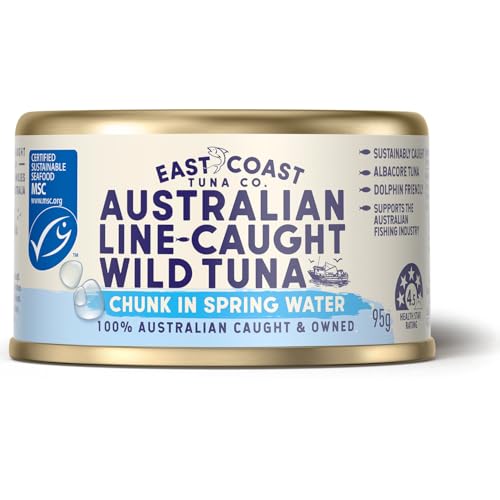 East Coast Tuna Co. Australian Tinned Tuna. High-Quality, Line Caught, Wild Australian Tuna. (95g, Springwater)