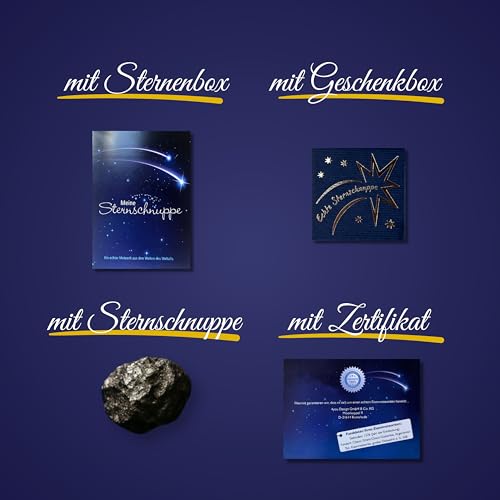 4youDesign | Echte Sternschnuppe mit Zertifikat - Geschenkset mit Stern, Anschreiben & Box für Geburtstag, Hochzeit, Jahrestag - Stern mit 1g Meteorit verschenken - Sterntaufe als Glücksbringer