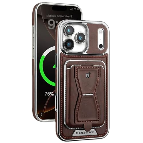 Coque iPhone 17 Pro Max en cuir avec porte-carte MagSafe amovible et support intégré - Marron