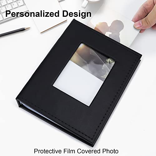 Image of Vienrose Small Photo Album 4x6 Holds 52 Photos, 2 Pack Mini Leather Photo Album with Cover Window, Acid-Free Baby Picture Album for Wedding, Family, Travel & Gift Keepsake, Black