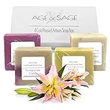 Fruity Scent Natural Bar Soap for Women - Handmade Artisan Soap Gift Set - Cold Process Fragrant Soaps with Essential Oil - 100% All Organic Moisturizing Vegan Bath Soap Bars by Age of Sage (4 Pack)