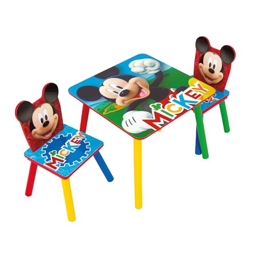 Table 50x50 cm et 2 chaises en bois multicolore Mickey Mouse robustes