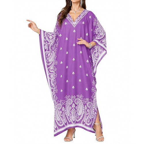 Image of Oussum Plus Size Kaftan Dresses for Women, Polyester Summer Caftan Cover Up Maxi Beach Dress, 1X-3X