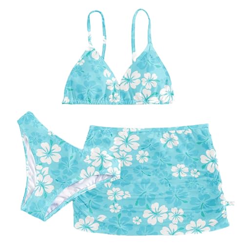 Girls Swimsuit 3 Piece Sets Cute Floral Print Bikini Bathing Swim Suits Comfy Summer Beach Skirt Cover Up Outfits