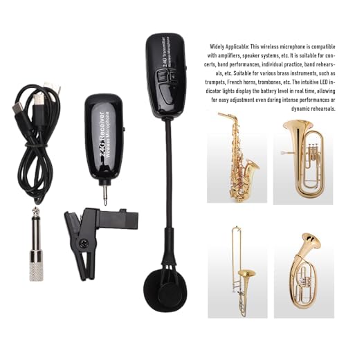 Sistema de micrófono inalámbrico LICAEVEY 2.4G para saxofón con captación direccional de 360 grados y clip transmisor receptor para trompeta, trombón, flauta y banda de escenario miniatura 3