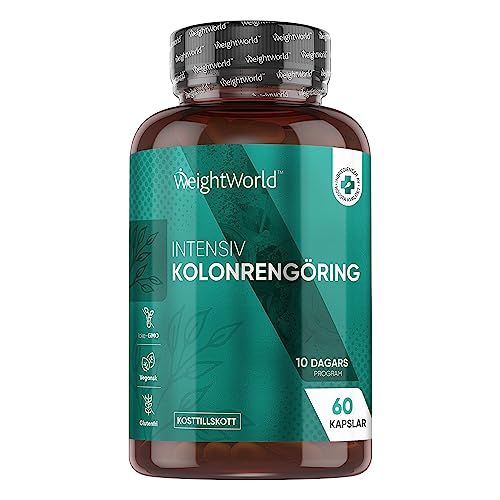 Intensiv Kolonrengöring Kasplar- 10 Dagars Program (60 Vegan Kapslar) - 2500 mg med Åppelpektin, Brunt Ris, Magnesium, Kalcium & Kalium - Naturligt och Vegansk Kolontillskott - WeightWorld