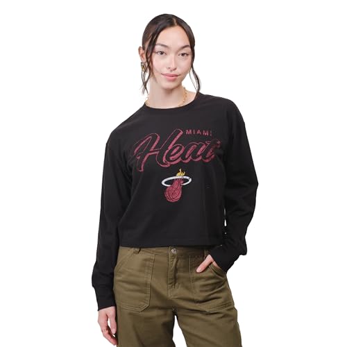 Ultra Game Women's NBA Super Soft Crop Top Pullover Sweatshirt, Miami Heat, Black, Large