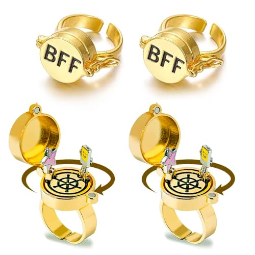 YILUOCD 2/4PCS Bff Ring Anime Best Friend Aesthetic Spinninng Adjustable Ring for Teen Best Friendship Jewelry Gifts (4pc Spinning)