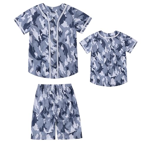 Image of Boys Camouflage Short Sleeve T-Shirt and Shorts Set 2 Piece Summer Camo Baseball Clothes Outfit for Kids Ages 2-14