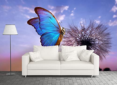 FLFK 3D diente de león en el papel pintado de la naturaleza de la mariposa azul para las pegatinas de pared del dormitorio de la sala de estar 49.2 x31.5 pulgadas Cover