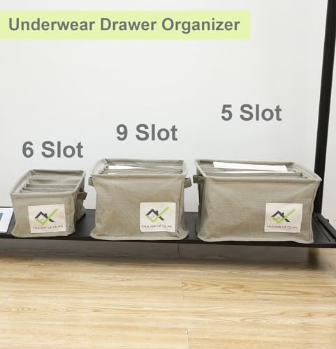 Image of House of Quirk Cotton Linen Set Of 3 Underwear Organizer Set - 5 /6 /9-Compartment Dividers For Closet & Drawer (Grey), Clothing