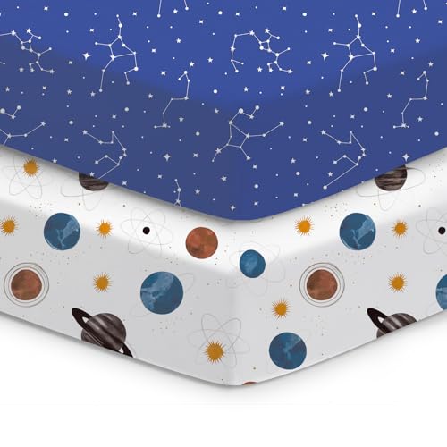 Image of Crib Sheets 2 Pack, Fitted Crib Sheet for Standard Crib Mattress 28x52x9, Ultra Soft Jersey Knit, Breathable Stretchy Deep Pocket, Snug Fit Stays Put, Baby Crib Mattress Sheet