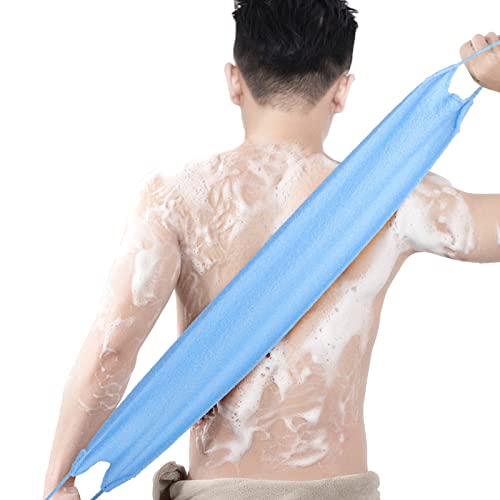 Image of Back Scrubber for Shower, WOVTE 2 Pack Stretchable Nylon Exfoliating Washcloth Towel Back Washer with Handles Two Sides Exfoliating Body Scrubber for Men Women Shower Deep Clean Skin Massages