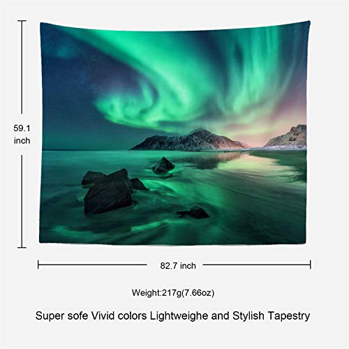 Batmerry Northern Lights Sky Stars Tapestry, Space Beautiful Galaxy Night Starry Image Picnic Mat Beach Towel Wall Art Decoration For Bedroom Living Room Dorm, 59.1 X 82.7 Inches, Green #TOP4
