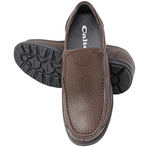 Calto Men's Invisible Height Increasing Elevator Shoes - Brown Premium Leather Slip-On Lightweight Casual Loafers - 3 Inches Taller - G1827 - Size 10 D(M) Us #TOP5