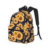 Mochila de viaje para laptop para hombres y mujeres, mochila de playa resistente al agua, diseño de girasol, color azul marino, mochila ligera con compartimento para laptop, mochila de viaje con