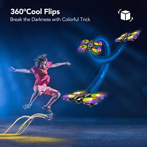 Sansisco A31 Drone For Kids, Rc Drone For Toy With Colorful Led Lights, 3 Speeds, 3D Flips, Gifts Kids Drones, Easy To Control With 2 Batteries, Headless Mode, Altitude Hold #TOP3