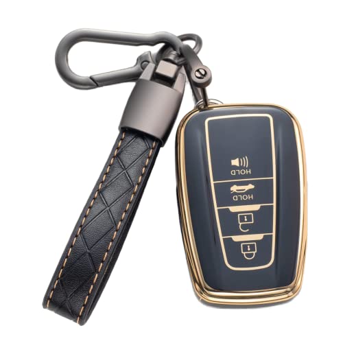 Saimui For Toyota Key Fob Cover With Keychain Soft Tpu 360 Degree Protection Key Case Compatible With 2018-2021 Camry Rav4 Highlander Avalon C-Hr Prius Corolla Gt86 Smart Key，Black #TOP4
