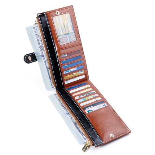 Image of ANDOILT Women's Genuine Leather Wallet RFID Blocking Credit Card Holder Zipper Purse Cell Phone Handbag