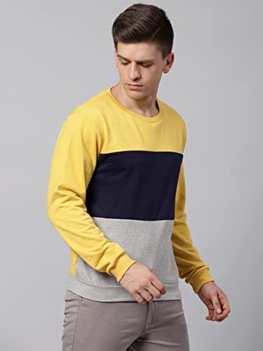 Image of Dennis Lingo Men's Cotton Blend Full Sleeves Color Block Sweatshirt - Regular-Fit, Crew Neck, and Lightweight, Casual Winterwear for Men