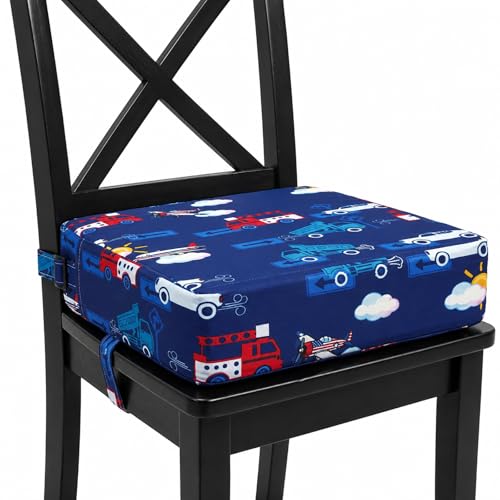 Image of Toddler Booster Seat for Kitchen Chair & Dining Table - Blue | Firm Support Kids Booster Seat for Dining Table with Non-Slip Bottom and Adjustable Straps, Portable Washable Booster Cushion