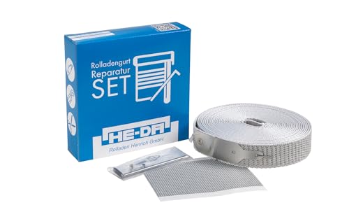 HE-DA Rolladen Reparatur Set MAXI 23 mm, Gurt-Repartur Set, 5 Meter lang, mit Edelstahlstreifen und Gewebeklebestreifen, Reparatur ohne öffnen des Rolladenkastens (grau)