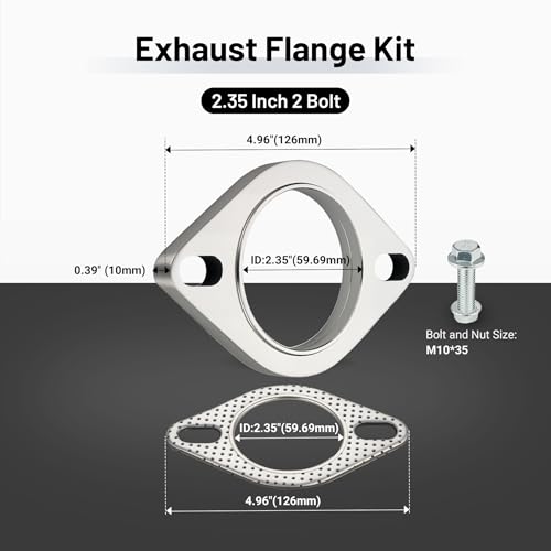 Kit de brida de escape de 2 pernos, junta y pernos en acero inoxidable de 2.36 pulgadas 2