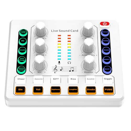 HJQYQ M8 Mini Bluetooth Live Sound Card Portable Audio Sound Mixer Board For Live Streaming Podcast Microphone Sound Card With Multiple Sound Effects Audio Interface With Dj Mixer (white)