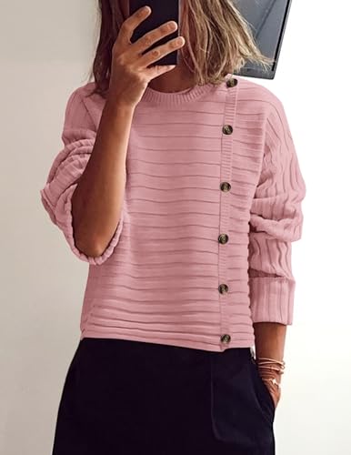 Image of PRETTYGARDEN Womens Sweaters Fall 2026 Casual Long Sleeve Crewneck Button Loose Winter Knit Pullover Sweater Tops