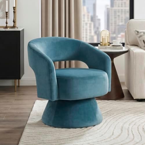 Lexicon Swivel Accent Chair, Modern Velvet Round Barrel Chair, Dark Teal