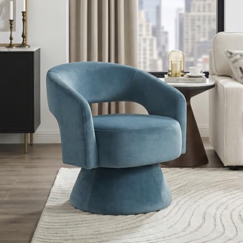 Lexicon Swivel Accent Chair, Modern Velvet Round Barrel Chair, Dark Teal