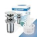 Produktbild AQUABAD Click Clack CC32HS Ablaufgarnitur Set | Farbe: CHROM | Push Up Ventil für Waschbecken mit Überlauf | inkl. Haarsieb + Ersatz Dichtring | Standardschaft | Deckelform: Flach