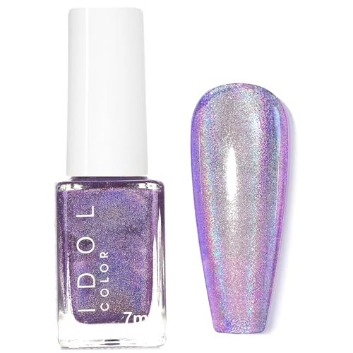 Holographic Nail Polish - Purple Nail Varnish Glitter Shimmer Rainbow Effect - Chameleon Quick Dry Purple Laser Chrome Healthy Shimmer Glitter Long Lasting Glossy Finish No UV Lamp Needed